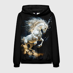 Толстовка-худи мужская Конь Белая молния, цвет: 3D-черный