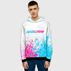 Толстовка-худи мужская Jaguar neon gradient style: символ сверху, цвет: 3D-черный — фото 2