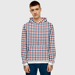 Толстовка-худи мужская Полосатый сине-красный клетчатый, цвет: 3D-белый — фото 2