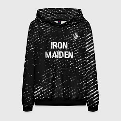 Толстовка-худи мужская Iron Maiden glitch на темном фоне: символ сверху, цвет: 3D-черный