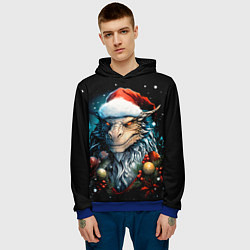 Толстовка-худи мужская Дракон в шапке Санты, цвет: 3D-синий — фото 2
