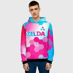 Толстовка-худи мужская Zelda neon gradient style: символ сверху, цвет: 3D-черный — фото 2