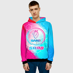 Толстовка-худи мужская Saab neon gradient style, цвет: 3D-черный — фото 2