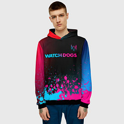 Толстовка-худи мужская Watch Dogs - neon gradient: символ сверху, цвет: 3D-черный — фото 2