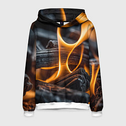 Толстовка-худи мужская Дрова в костре - нейросеть, цвет: 3D-белый
