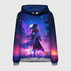 Толстовка-худи мужская Шогун Райден - Геншин Импакт, цвет: 3D-меланж