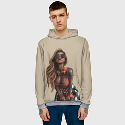 Толстовка-худи мужская Девушка с тату, цвет: 3D-меланж — фото 2
