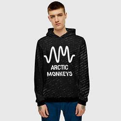 Толстовка-худи мужская Arctic Monkeys glitch на темном фоне, цвет: 3D-черный — фото 2
