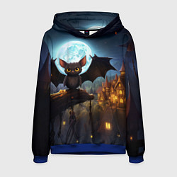 Толстовка-худи мужская Летучая мышка на фоне луны и замка, цвет: 3D-синий