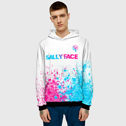 Толстовка-худи мужская Sally Face neon gradient style: символ сверху, цвет: 3D-черный — фото 2