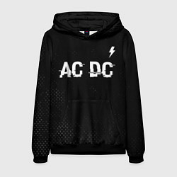 Толстовка-худи мужская AC DC glitch на темном фоне: символ сверху, цвет: 3D-черный
