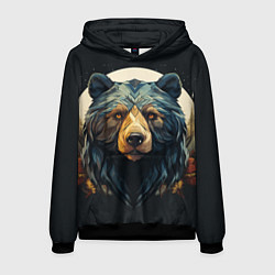 Толстовка-худи мужская Арт осенний медведь, цвет: 3D-черный