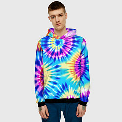 Толстовка-худи мужская Красочная композиция - тай-дай, цвет: 3D-черный — фото 2