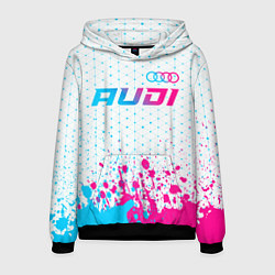 Толстовка-худи мужская Audi neon gradient style: символ сверху, цвет: 3D-черный
