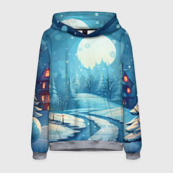 Толстовка-худи мужская Новогодний пейзаж природа, цвет: 3D-меланж