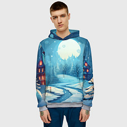 Толстовка-худи мужская Новогодний пейзаж природа, цвет: 3D-меланж — фото 2