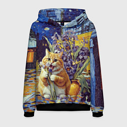 Толстовка-худи мужская Толстый рыжий кот Ван Гога, цвет: 3D-черный