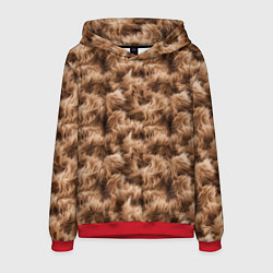 Толстовка-худи мужская Меховой паттерн коричневый, цвет: 3D-красный