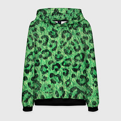 Толстовка-худи мужская Зелёный леопард паттерн, цвет: 3D-черный