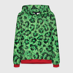 Толстовка-худи мужская Зелёный леопард паттерн, цвет: 3D-красный