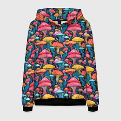 Толстовка-худи мужская Разноцветные грибы причудливый паттерн, цвет: 3D-черный