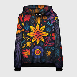 Толстовка-худи мужская Растительный узор в латино-американском стиле, цвет: 3D-черный