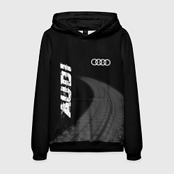 Толстовка-худи мужская Audi speed на темном фоне со следами шин вертикаль, цвет: 3D-черный