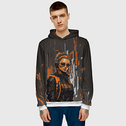 Толстовка-худи мужская Девушка и оранжевые линии, цвет: 3D-белый — фото 2