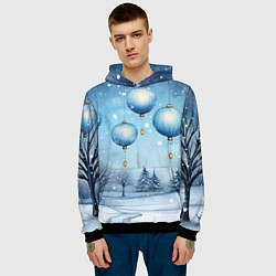 Толстовка-худи мужская Крупные новогодние шары, цвет: 3D-черный — фото 2