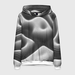 Толстовка-худи мужская Чёрно белый точечный абстрактный фон, цвет: 3D-белый