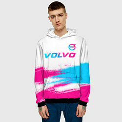 Толстовка-худи мужская Volvo neon gradient style посередине, цвет: 3D-черный — фото 2