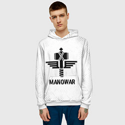 Толстовка-худи мужская Manowar glitch на светлом фоне, цвет: 3D-белый — фото 2