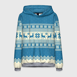 Толстовка-худи мужская Sweater with deer on a blue background, цвет: 3D-меланж