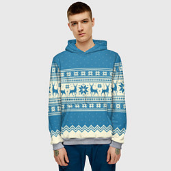Толстовка-худи мужская Sweater with deer on a blue background, цвет: 3D-меланж — фото 2