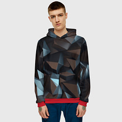 Толстовка-худи мужская Черная геометрическая абстракция - объемные грани, цвет: 3D-красный — фото 2