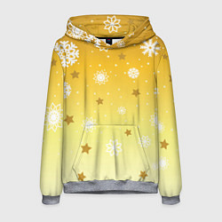 Толстовка-худи мужская Снежинки и звезды на желтом, цвет: 3D-меланж