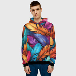 Толстовка-худи мужская Перья паттерн - нейросеть, цвет: 3D-черный — фото 2