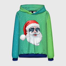 Толстовка-худи мужская Дед Мороз в очках, цвет: 3D-синий