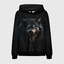 Толстовка-худи мужская Волк чёрный хищник, цвет: 3D-черный