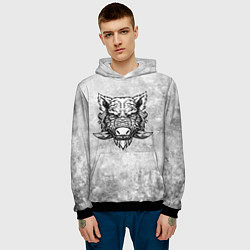 Толстовка-худи мужская Texture - дикий секач, цвет: 3D-черный — фото 2