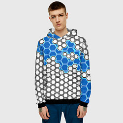 Толстовка-худи мужская Синяя энерго-броня из шестиугольников, цвет: 3D-черный — фото 2