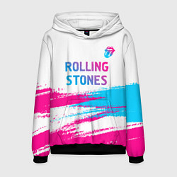 Толстовка-худи мужская Rolling Stones neon gradient style посередине, цвет: 3D-черный