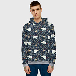Толстовка-худи мужская Акварельные медведи и олени, цвет: 3D-меланж — фото 2