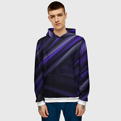 Толстовка-худи мужская Черный фиолетовый фон с абстракцией, цвет: 3D-белый — фото 2