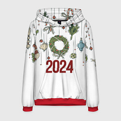 Толстовка-худи мужская Новогодние украшения, цвет: 3D-красный