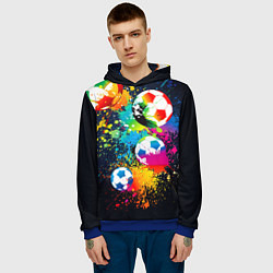 Толстовка-худи мужская Разноцветные футбольные мячи, цвет: 3D-синий — фото 2