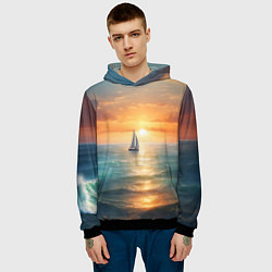 Толстовка-худи мужская Яхта на закате солнца, цвет: 3D-черный — фото 2