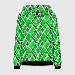 Толстовка-худи мужская Зелёные треугольники и белые полосы, цвет: 3D-черный
