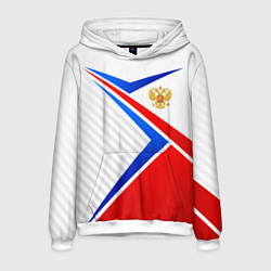Толстовка-худи мужская Герб РФ - классические цвета флага, цвет: 3D-белый