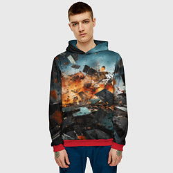 Толстовка-худи мужская Взрыв плит абстракция, цвет: 3D-красный — фото 2